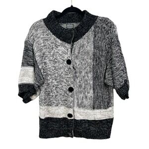 Chico's Additions Cardigan Sweater 3/4 Sleeve Snap Button Black White Women 2*